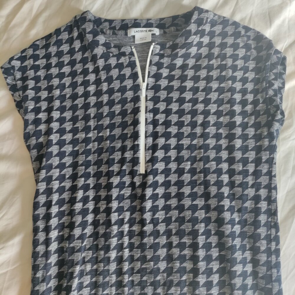 Lacoste Linen and Cotton Blue and White Hounds tooth Sheathe Casual Dress